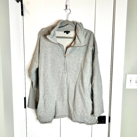 J. Crew Gray University Terry Long Half-Zip Tunic Sweatshirt Gorpcore Preppy L - Picture 2 of 7